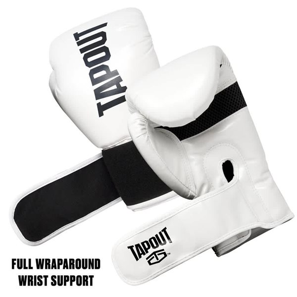 Tapout 12 oz White Boxing Gloves with Adjustable Hook and Loop Closure