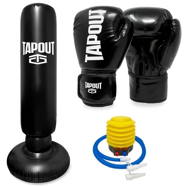 Tapout 4-Piece Black Boxing Bag#Gloves 4 Kit