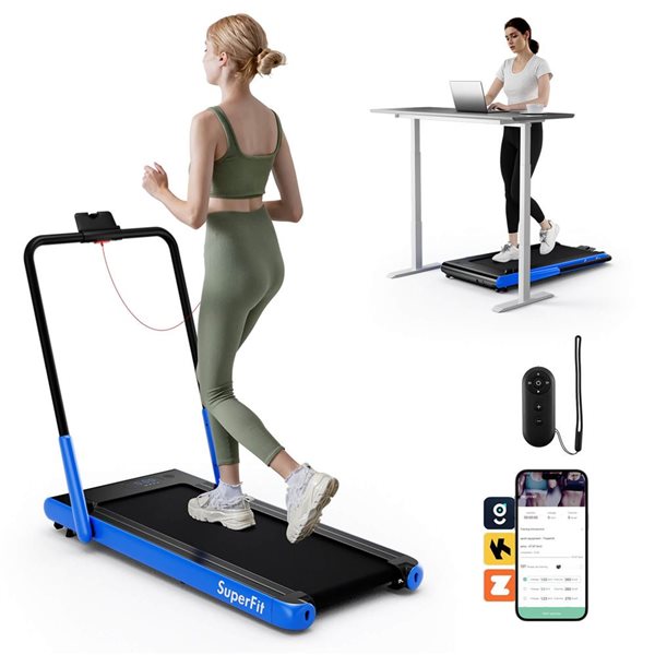 Costway 3-in-1 Folding Treadmill with Smart Apps Remote Control LED Display and Speakers Blue