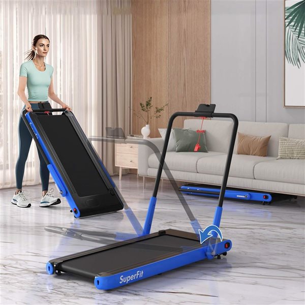 Costway 3-in-1 Folding Treadmill with Smart Apps Remote Control LED Display and Speakers Blue