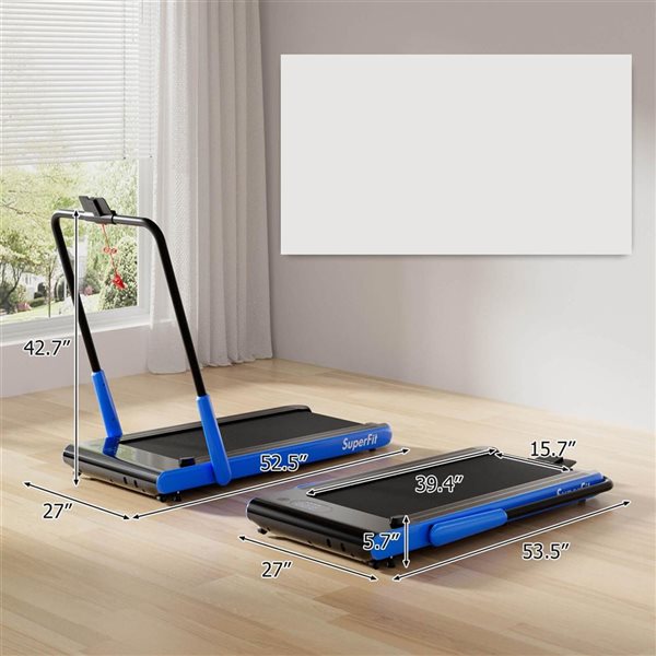 Costway 3-in-1 Folding Treadmill with Smart Apps Remote Control LED Display and Speakers Blue