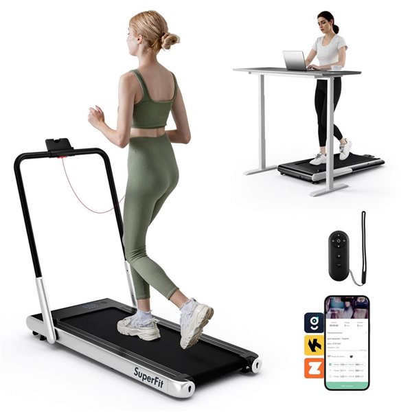 Costway 3-in-1 Folding Treadmill with Smart Apps Remote Control LED Display and Speakers Silver