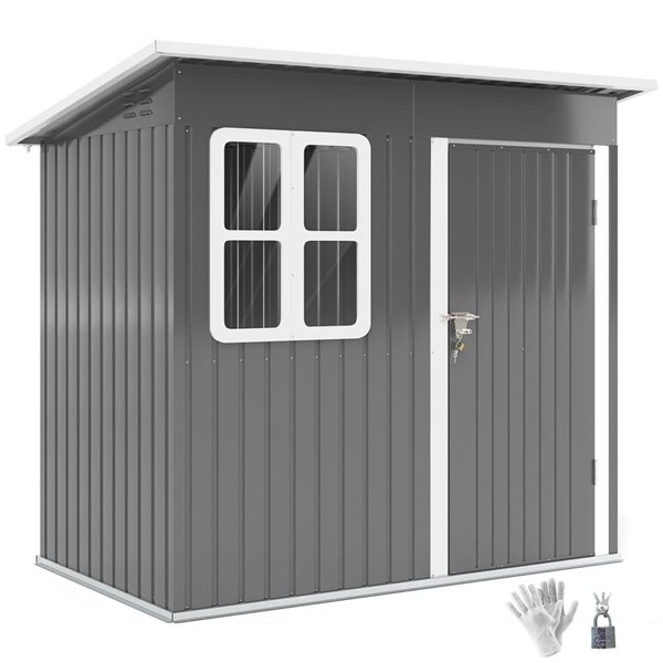 Outsunny 7 x 4-ft Galvanised Steel Storage Shed w/ Window - Grey