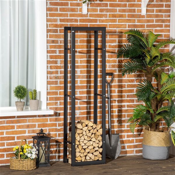 Firewood Rack Log Holder, 15.7 x 9.8 x 59-in - Black