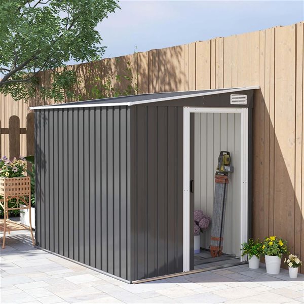 Outsunny 5 x 7-in Lean-To Outdoor Storage Shed w/ Foundations - Dark Grey