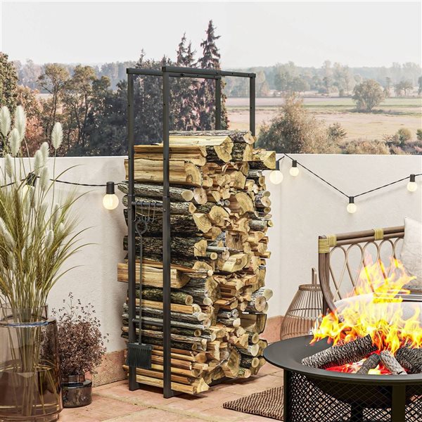 Adjustable Steel Firewood Rack - Black