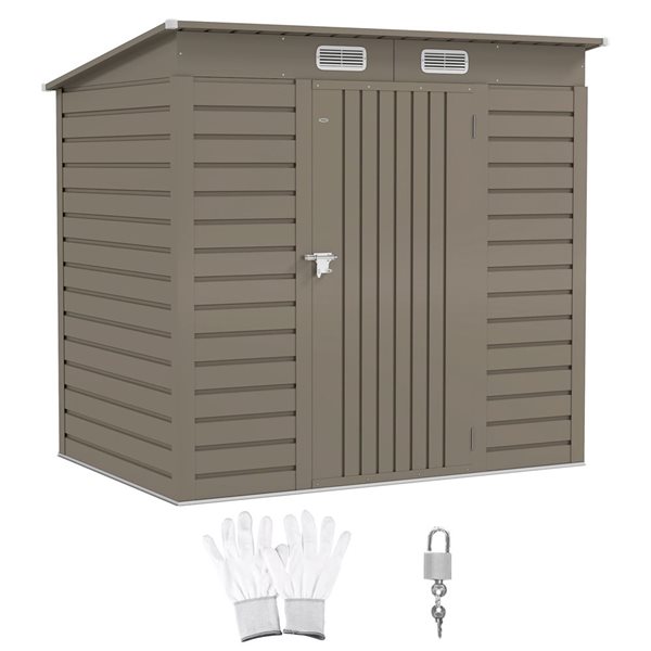 Outsunny 6 x 4-ft Metal Garden Shed w/ Doors - Light Grey