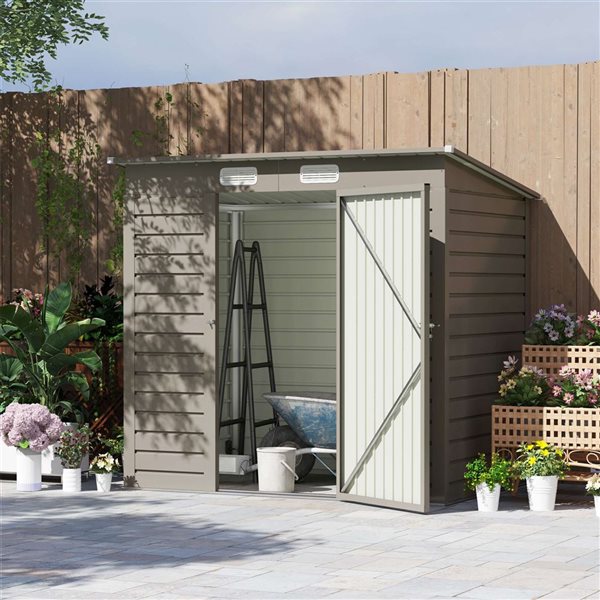 Outsunny 6 x 4-ft Metal Garden Shed w/ Doors - Light Grey