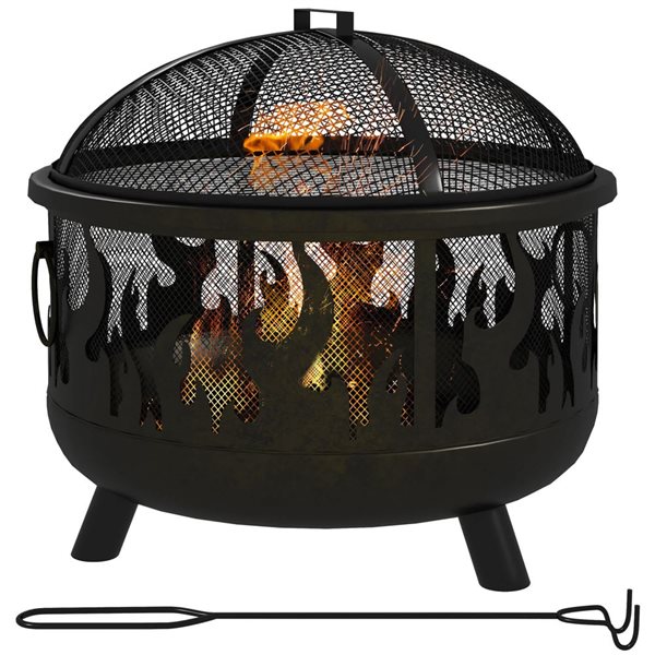 Outsunny 24-in Round 2-in-1 Outdoor Fire Pit w/ Lid and Grid