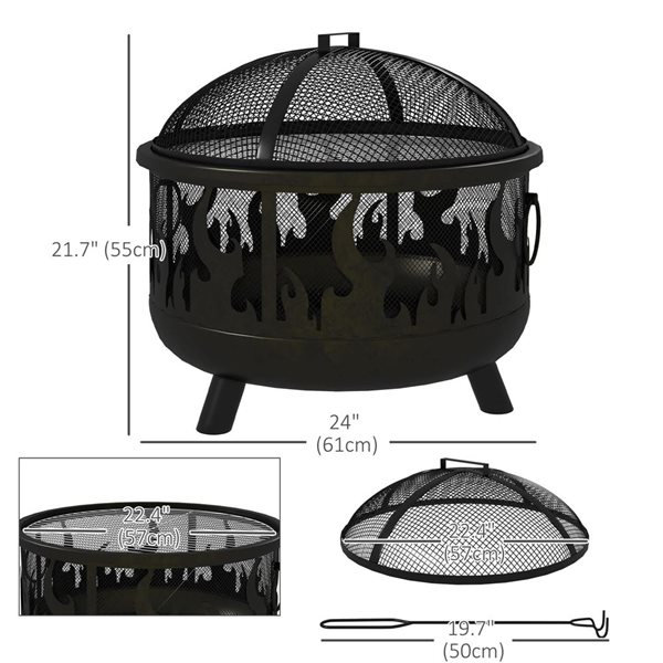 Outsunny 24-in Round 2-in-1 Outdoor Fire Pit w/ Lid and Grid