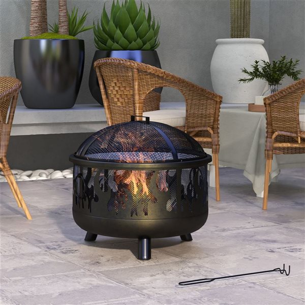 Outsunny 24-in Round 2-in-1 Outdoor Fire Pit w/ Lid and Grid