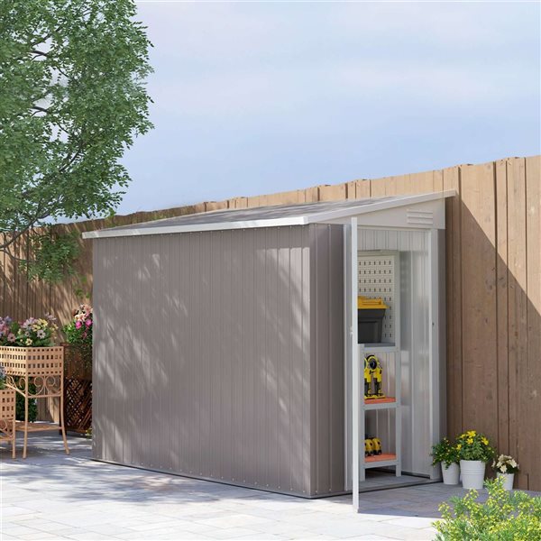 Outsunny 7 x 3.8-ft Lean-to Garden Shed - Light Grey