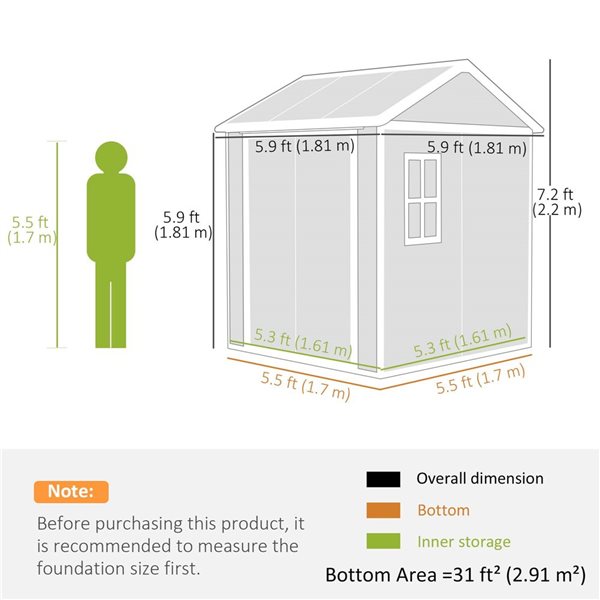 Outsunny 6 x 6-ft Resin Outdoor Storage Shed w/ Floor and Window
