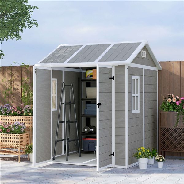 Outsunny 6 x 6-ft Resin Outdoor Storage Shed w/ Floor and Window