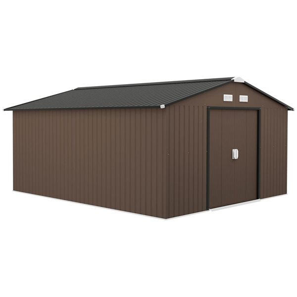 Outsunny 12.2 x 10.8-ft Large Garden Storage Shed w/ Double Doors - Brown