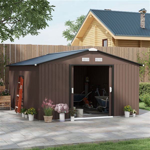 Outsunny 12.2 x 10.8-ft Large Garden Storage Shed w/ Double Doors - Brown