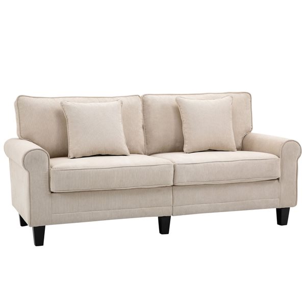 HOMCOM 77.6-in W Beige Corduroy 3-Seater Modern Sofa w/ Rolled Armrest