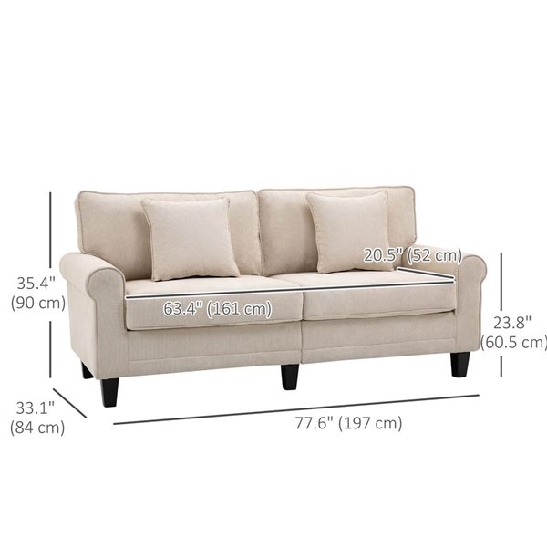 HOMCOM 77.6-in W Beige Corduroy 3-Seater Modern Sofa w/ Rolled Armrest