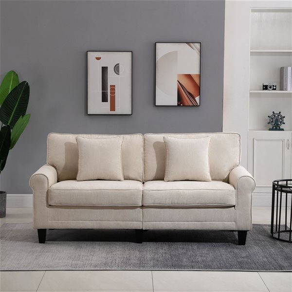 HOMCOM 77.6-in W Beige Corduroy 3-Seater Modern Sofa w/ Rolled Armrest