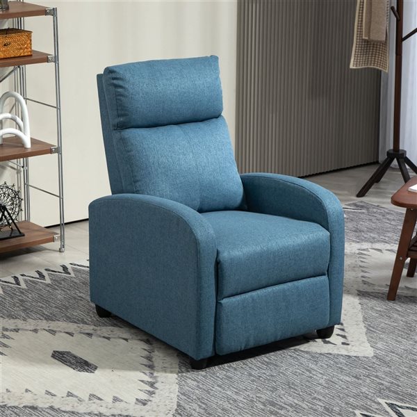 HOMCOM Blue Polyester Push Back Recliner Chair with Padded Seat