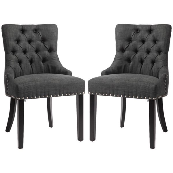 HOMCOM Dark Grey Fabric Modern Upholstered Button-Tufted Dining Chairs - Set of 2
