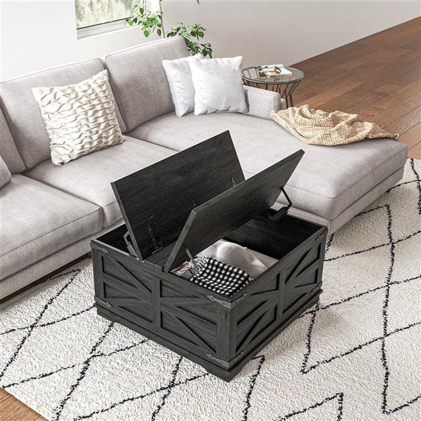 HOMCOM 31.5 x 31.5 x 18.3-in Black MDF Farmhouse Coffee Table w/ Flip Top Hidden Storage