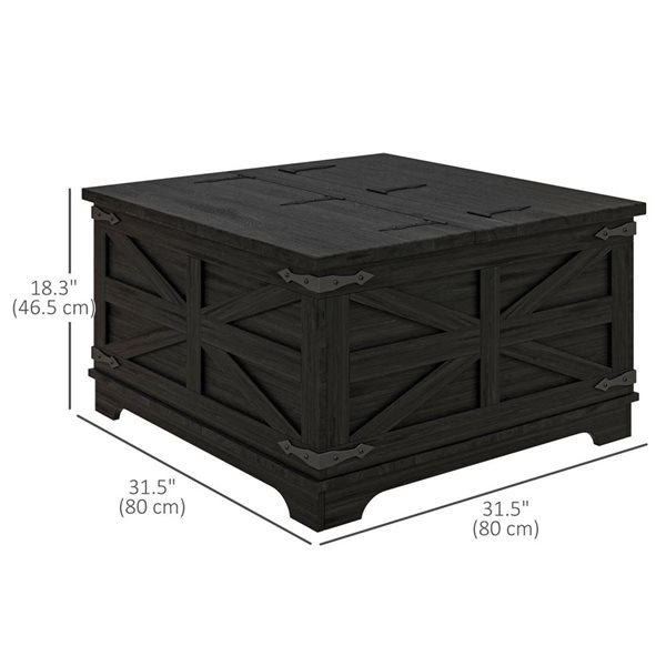 HOMCOM 31.5 x 31.5 x 18.3-in Black MDF Farmhouse Coffee Table w/ Flip Top Hidden Storage