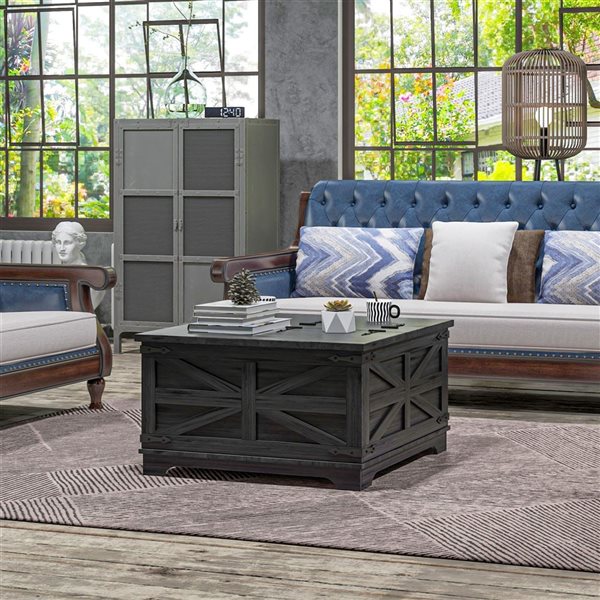 HOMCOM 31.5 x 31.5 x 18.3-in Black MDF Farmhouse Coffee Table w/ Flip Top Hidden Storage