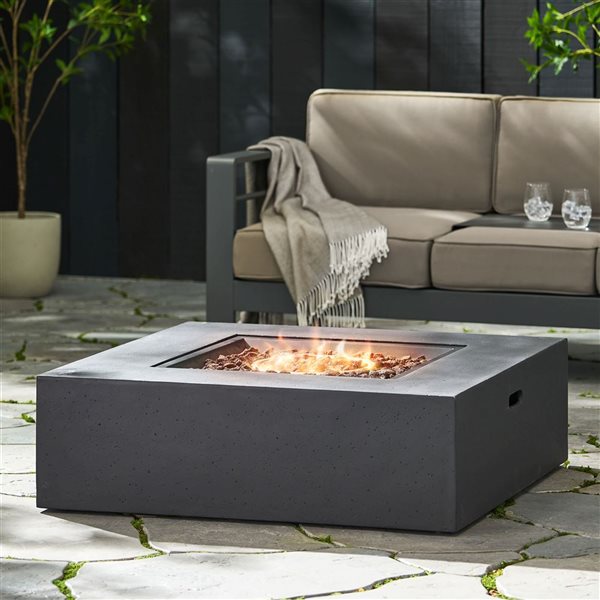 Clihome 12.5 x 40-in 50000 BTU Square Propane Gas Fire Pit Table - Dark Grey Faux Stone