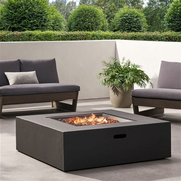 Clihome 12.5 x 40-in 50000 BTU Square Propane Gas Fire Pit Table - Dark Grey Faux Stone