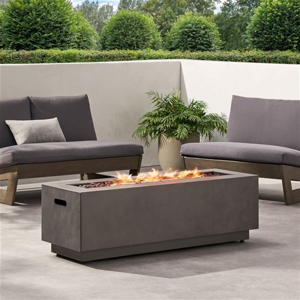 Clihome 15 x 15-in 50000 BTU Rectangle Propane Gas Fire Pit Table - Grey Faux Stone