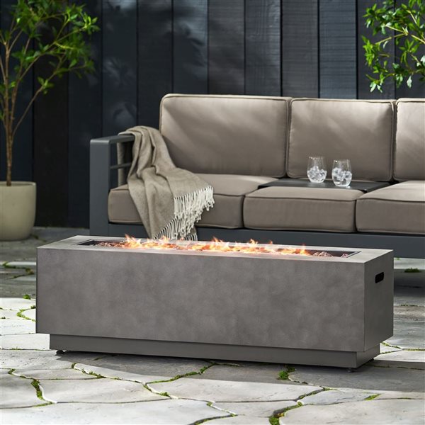 Clihome 15 x 15-in 50000 BTU Rectangle Propane Gas Fire Pit Table - Grey Faux Stone