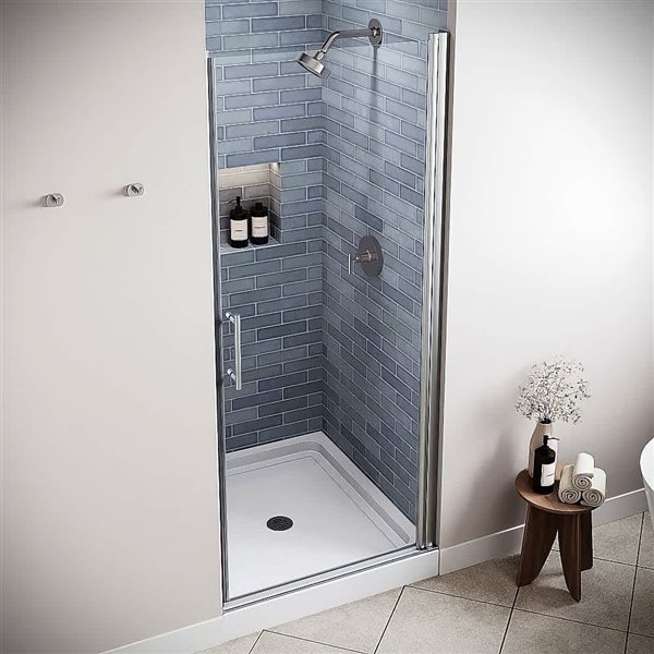 Streamline Foglia 34 x 72-in Semi-Frameless Pivot Shower Door w/ Polished Chrome Hardware and Clear Glass