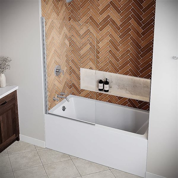Streamline Ceronda 32 x 55-in Frameless Pivot Fixed Bathtub Panel w/ Polished Chrome Hardware and Clear Glass