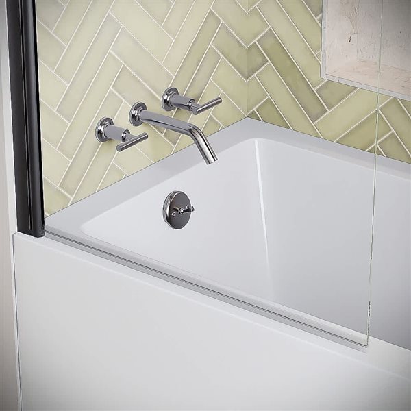Streamline Soana 32 x 55-in Frameless Pivot Fixed Bathtub Panel w/ Matte Black Hardware and Clear Glass