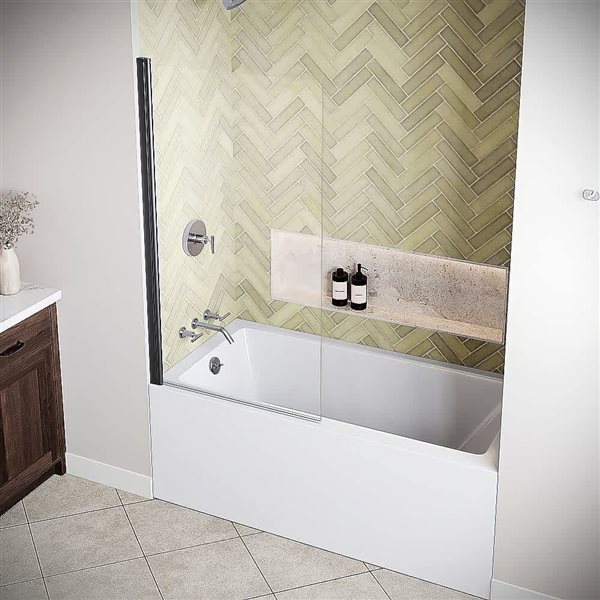 Streamline Soana 32 x 55-in Frameless Pivot Fixed Bathtub Panel w/ Matte Black Hardware and Clear Glass