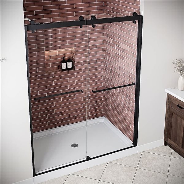 Streamline Livenza 60 x 76-in Semi-Frameless Sliding Shower Door w/ Matte Black Hardware and Clear Glass