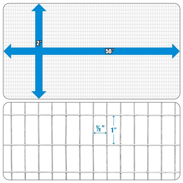 Fencer Wire 2-ft x 50-ft 16-Gauge Galvanized Steel Wire Fencing w/ 1 x 1/2-in Mesh