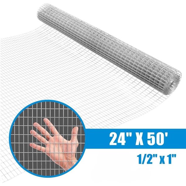Fencer Wire 2-ft x 50-ft 16-Gauge Galvanized Steel Wire Fencing w/ 1 x 1/2-in Mesh