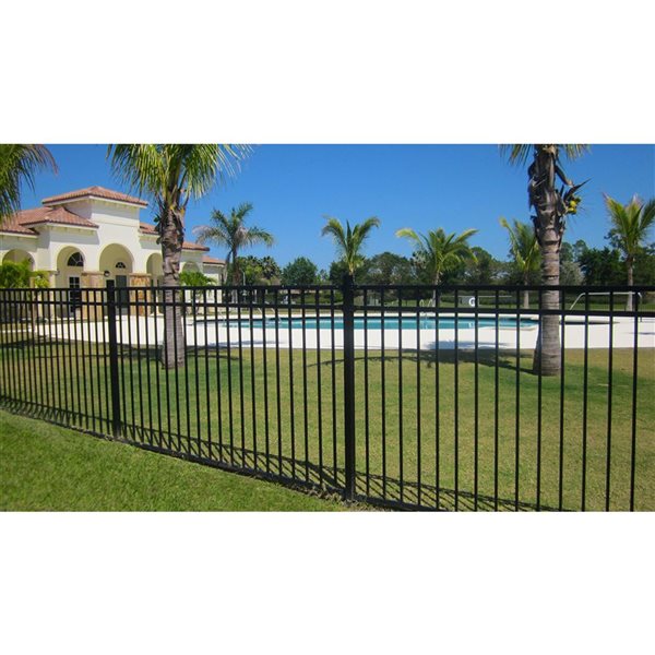 Fortress Fence Versai Gloss Black Galvanized Steel 3 Rail Flat Top Panel - 90.5-in W x 58-in H