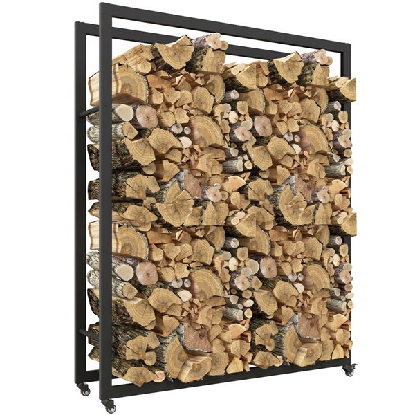 Outsunny Outdoor Steel Firewood Storage Rack with Wheels 842-359V00BK ...