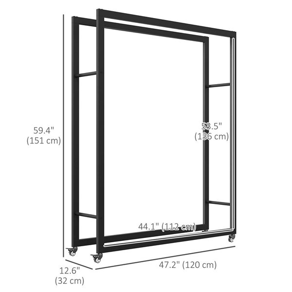 Outsunny Outdoor Steel Firewood Storage Rack with Wheels