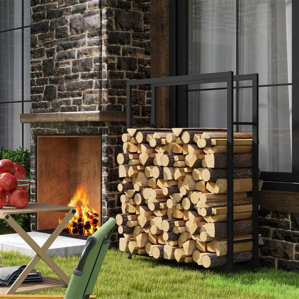 Outsunny Outdoor Steel Firewood Storage Rack with Wheels