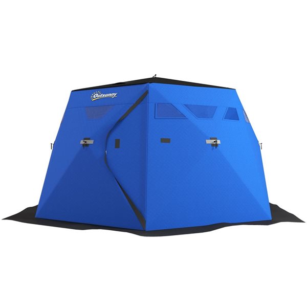 Outsunny Blue Insulated Ice Fishing Shelter Pop-Up with Two Doors