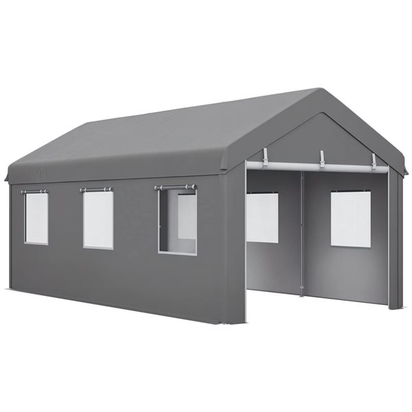 Outsunny 10 x 20-ft Heavy Duty Carport with 6 Window and 2 Doors