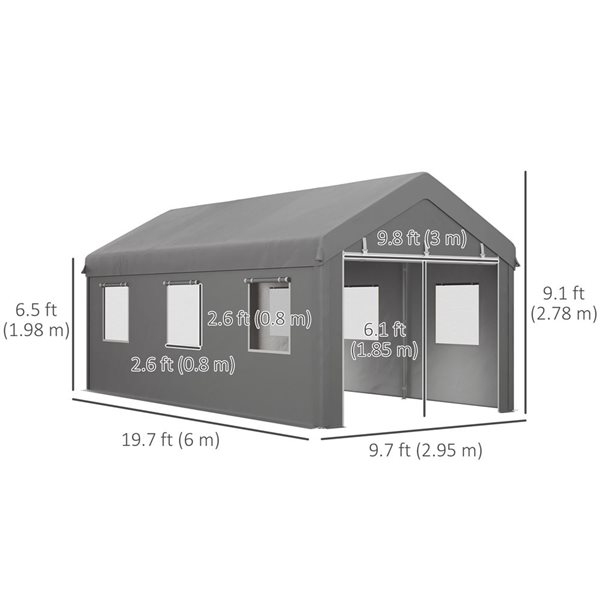 Outsunny 10 x 20-ft Heavy Duty Carport with 6 Window and 2 Doors