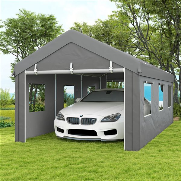 Outsunny 10 x 20-ft Heavy Duty Carport with 6 Window and 2 Doors
