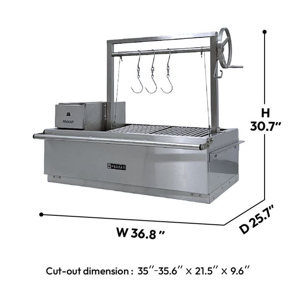 Prokan Stainless Steel 36-in Infinity Argentine Charcoal and Wood Built-In Grill