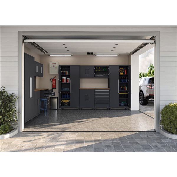 Ceha Garage Solutions Prestige 7-Pc Black Grey Steel Modular Garage System w/ Stainless Steel Work Surface