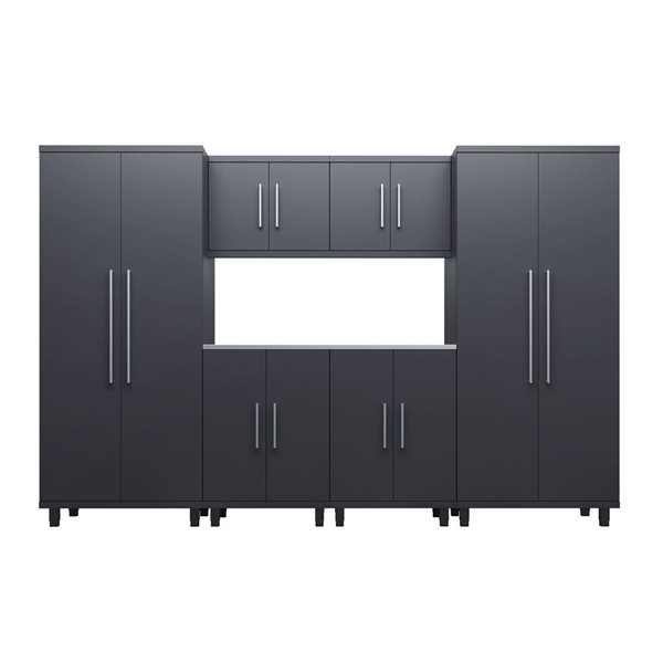 Ceha Garage Solutions Prestige 7-Pc Black Grey Steel Modular Garage System w/ Stainless Steel Work Surface